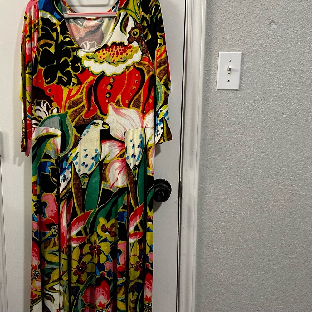 Soft Surroundings Magnolia Dress Golden Green Floral Midi Women’s Size Medium - Picture 10 of 10